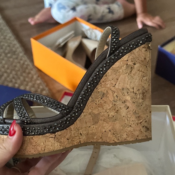 Black Studded Wedge Sandals - Picture 2 of 5